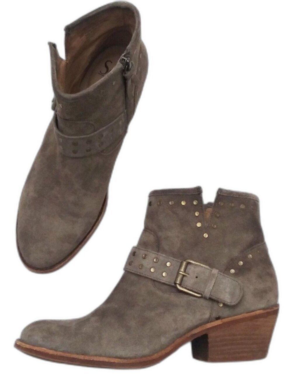 SOFFT Allene Suede Moto Bootie Western Rodeo Cowboy Boots Studs Buckles Taupe 9